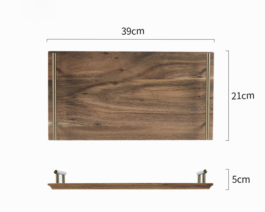 Wooden shelf with dimensions labeled on a white background