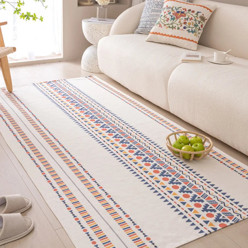 Decorative rug with geometric pattern in a living room setting