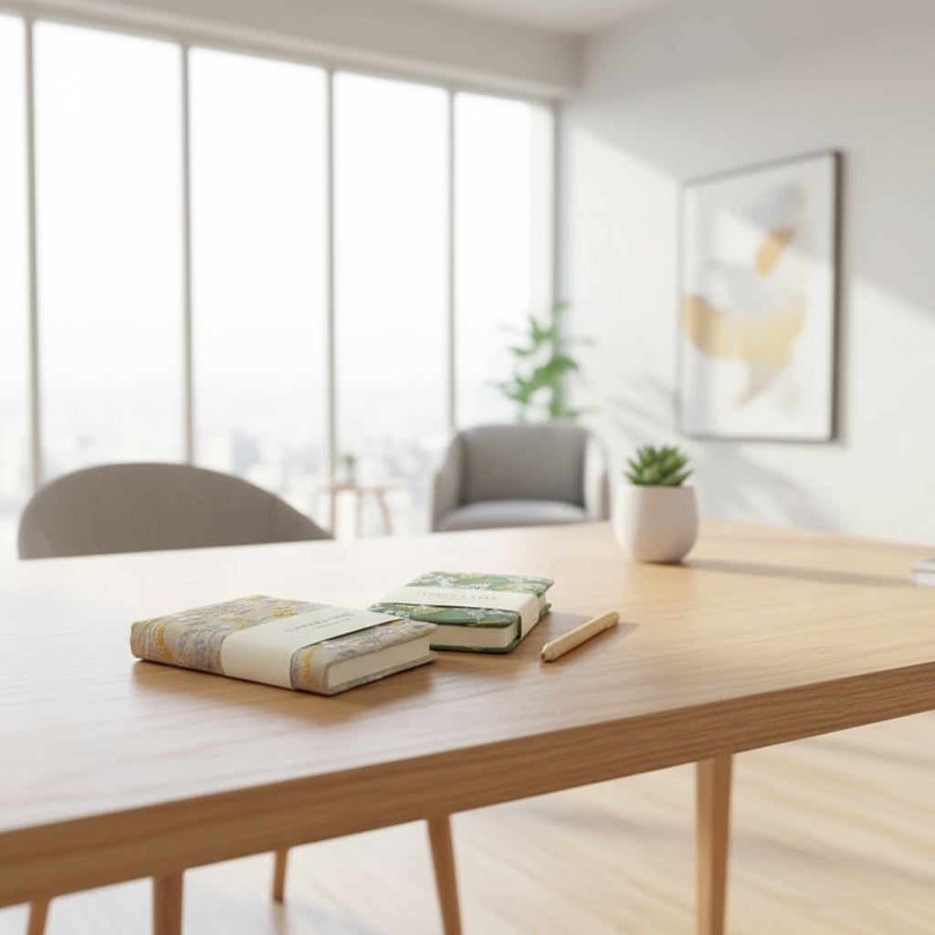 Two notebooks with floral designs on a light background