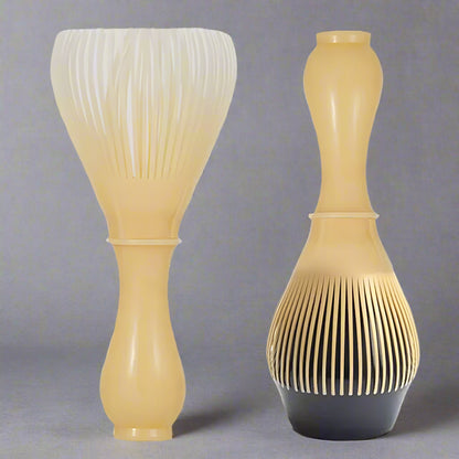 Set of two beige and black hairbrushes on a white background