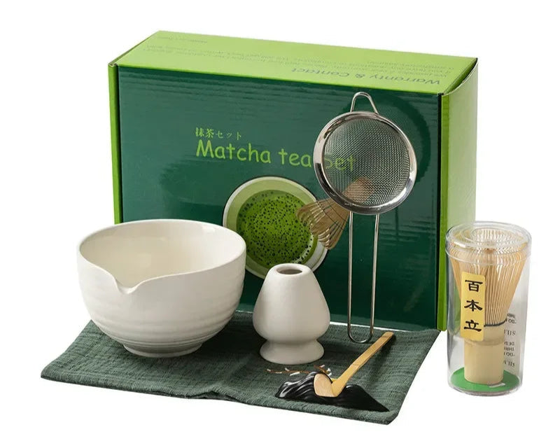 Matcha tea set with Wontive branding on a white background