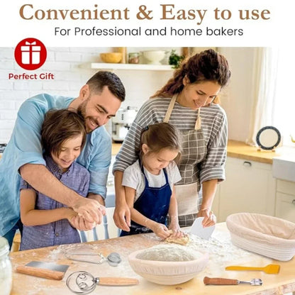 Family baking together in a kitchen with text 'Convenient & Easy to use For Professional and home bakers' and 'Perfect Gift'.