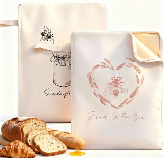 Reusable Beeswax Bread Bags - 2 Pack with Drawstring (33cm x 43cm)