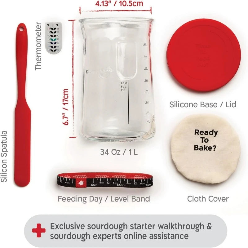 Set of baking tools with measurements and text labels on a white background