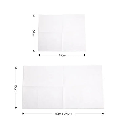 Measurement chart showing dimensions of a white rectangular object with black text and lines.