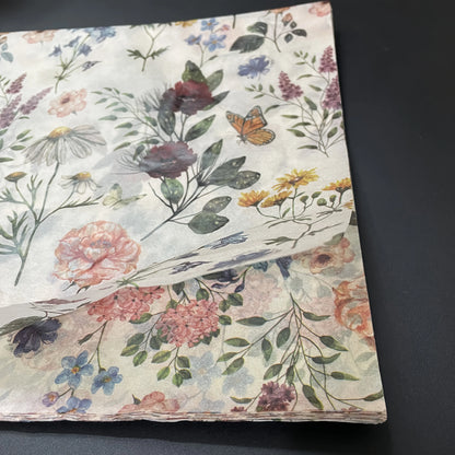 Floral patterned fabric on a dark background