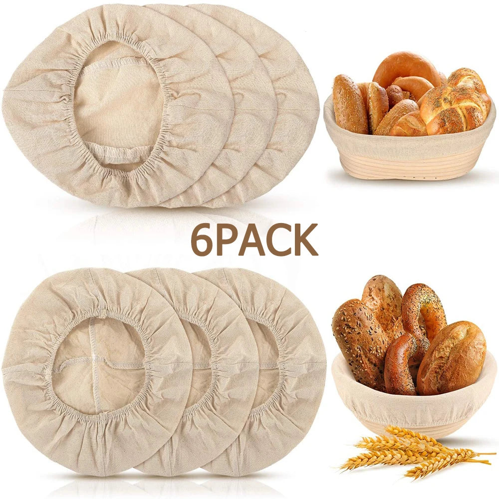 Set of four beige food covers with a basket of bread and bagels on a white background