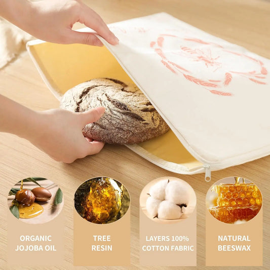Reusable Beeswax Bread Bags - 2 Pack with Drawstring (33cm x 43cm)