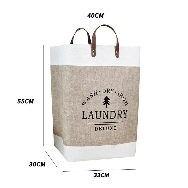 Laundry basket with dimensions labeled on a white background