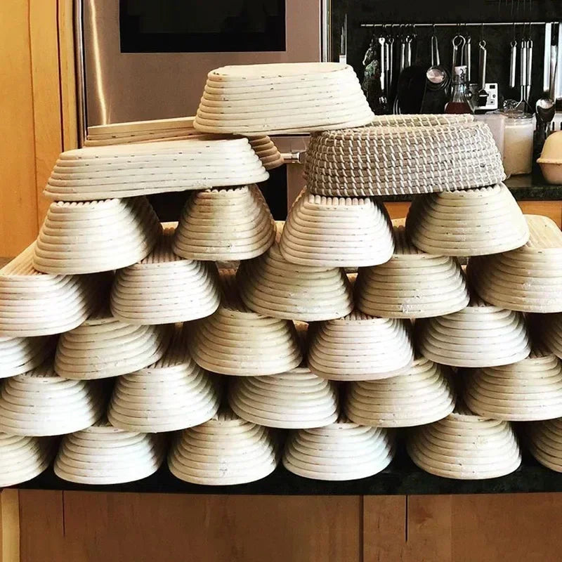 Stack of ceramic pots on a kitchen counter