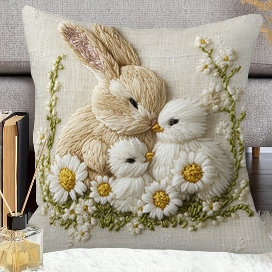 Easter Bunny Chick Pillow Cover - Festive Spring Home Décor Cushion