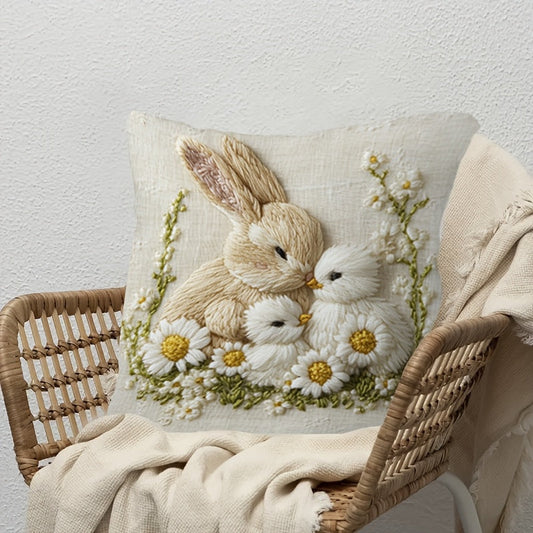 Easter Bunny Chick Pillow Cover - Festive Spring Home Décor Cushion