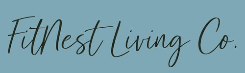 Logo of FitNest Living Co. on a blue background