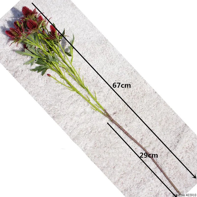 Floral arrangement on a textured surface with measurements indicated