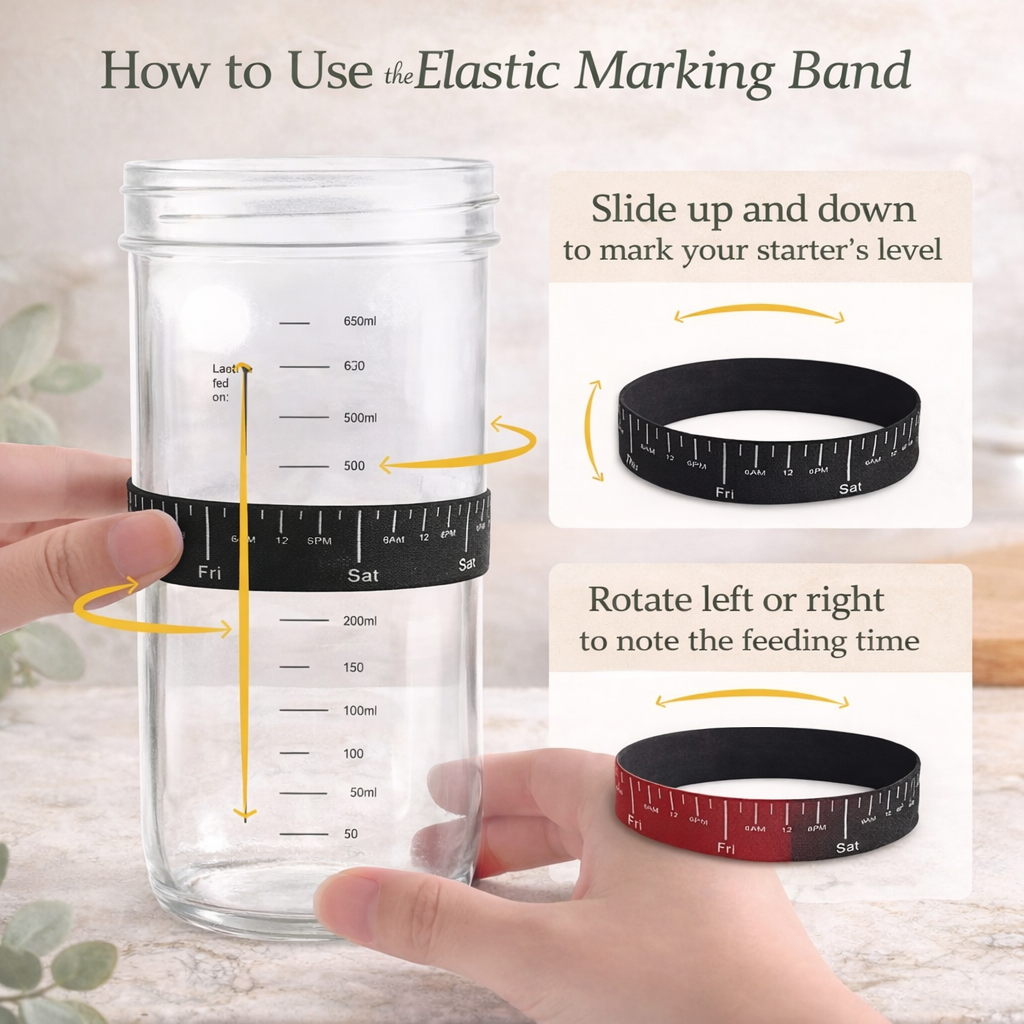 Sourdough Starter Jar Kit - 650ml Glass Fermentation Container with Aluminum Lid