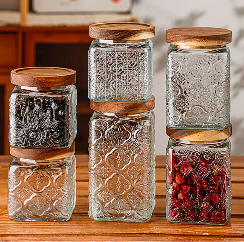 Embossed Glass Storage Jars