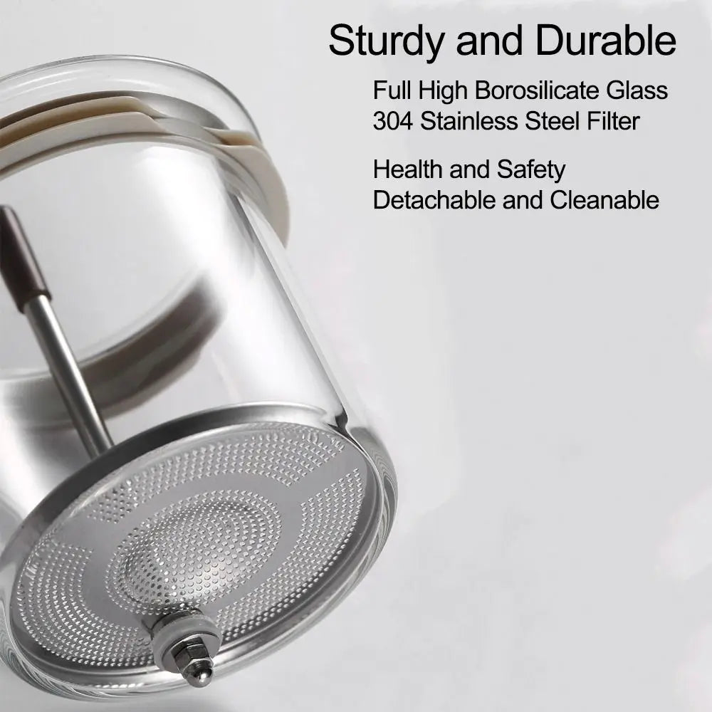 Stainless steel filter with borosilicate glass on a white background