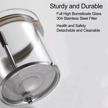 Stainless steel filter with borosilicate glass on a white background