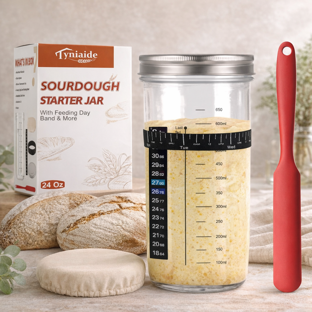Sourdough Starter Jar Kit - 650ml Glass Fermentation Container with Aluminum Lid