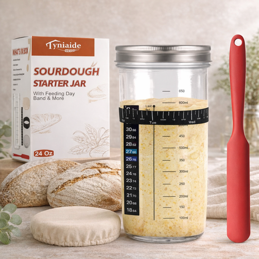 Sourdough Starter Jar Kit - 650ml Glass Fermentation Container with Aluminum Lid