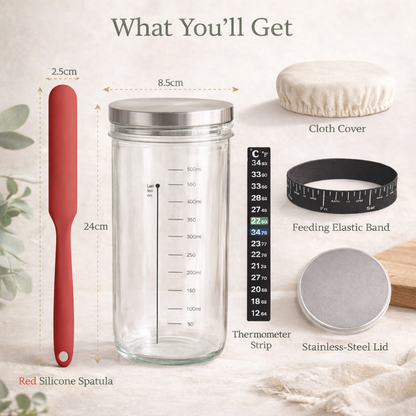 Sourdough Starter Jar Kit - 650ml Glass Fermentation Container with Aluminum Lid