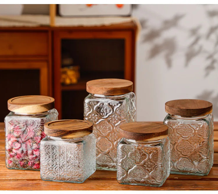 Embossed Glass Storage Jars