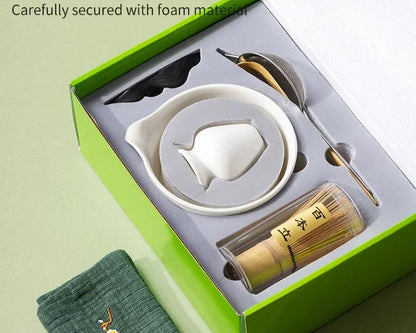 Tea set with green box labeled 'WONTIVE' on a light green background