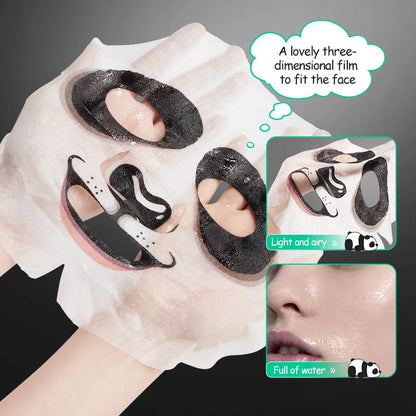 Blackhead removal mask with three-dimensional design on a person's face, showing light and airy texture.
