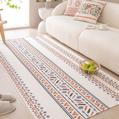 Decorative rug with geometric pattern in a living room setting