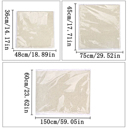 Beige tiles with dimensions labeled in centimeters and inches