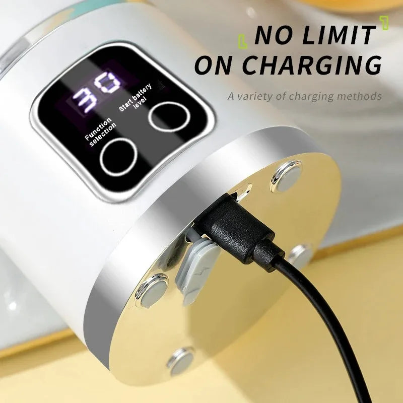 Charging device with digital display and cable, featuring text 'No Limit on Charging'.