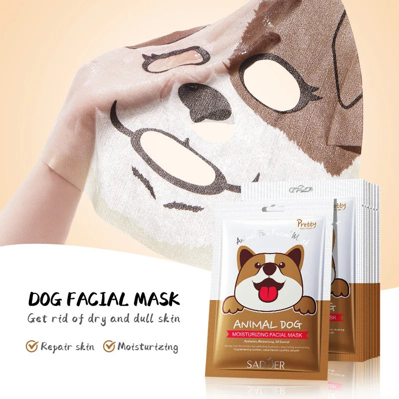 Dog facial mask with packaging on a beige background