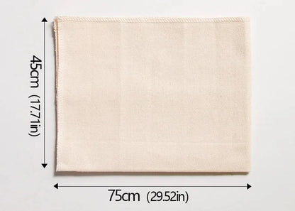 Beige fabric square with dimensions labeled on a white background