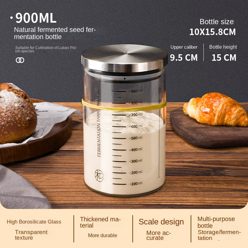 900ml fermentation bottle with bread and croissant on a wooden surface