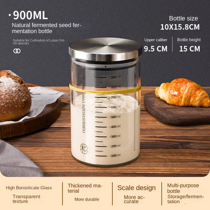 900ml fermentation bottle with bread and croissant on a wooden surface