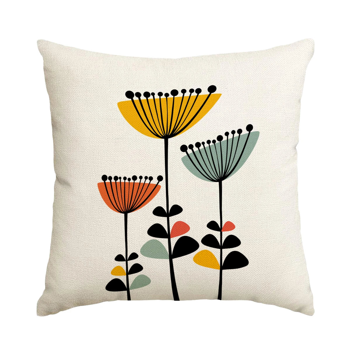 Decorative pillow with colorful floral design on a white background
