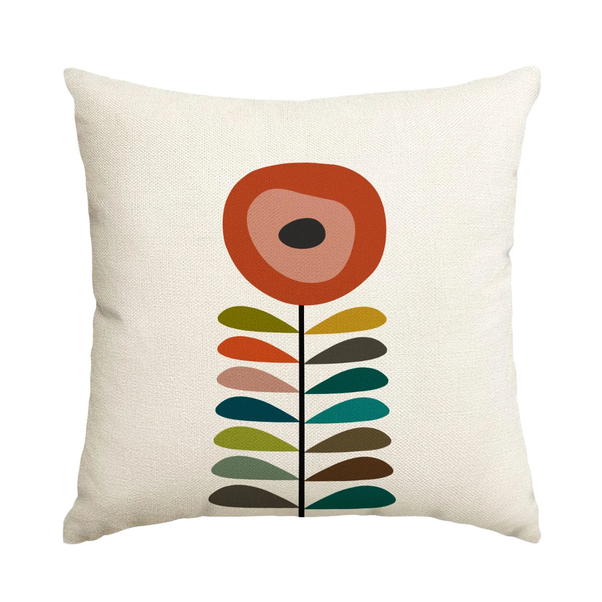 Decorative pillow with a colorful flower design on a white background