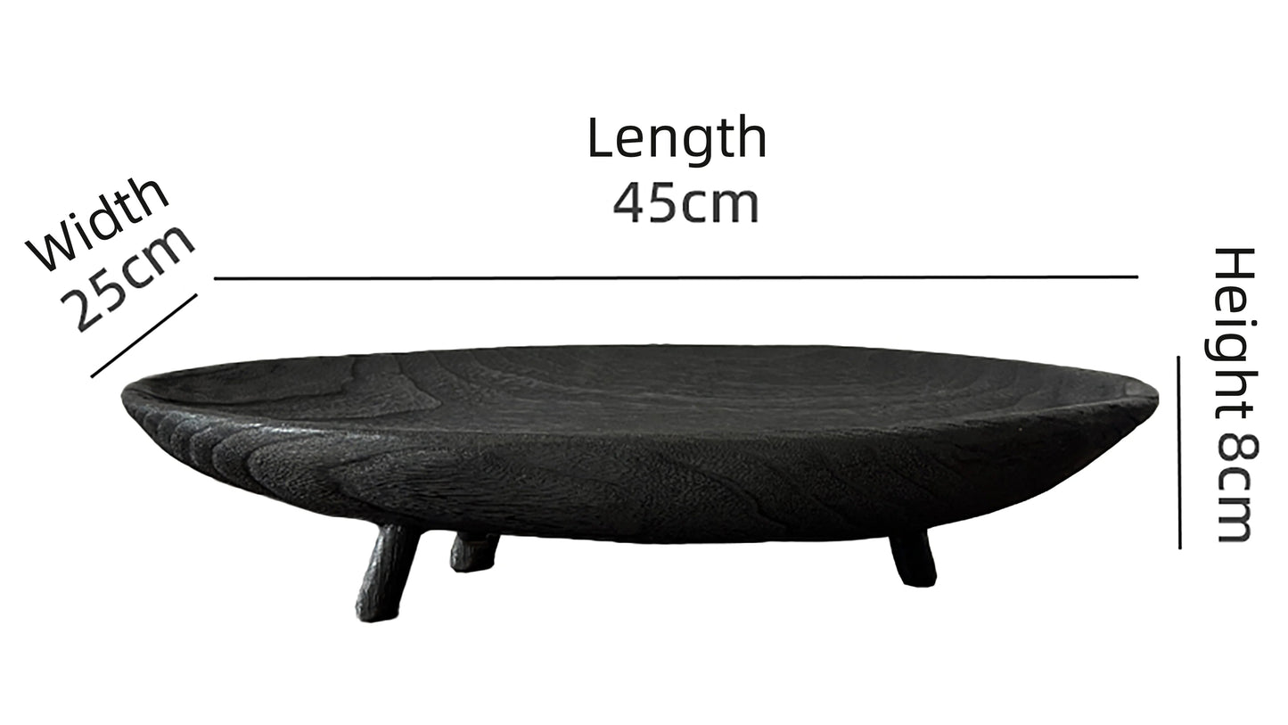 Black wooden bowl with measurements on a white background