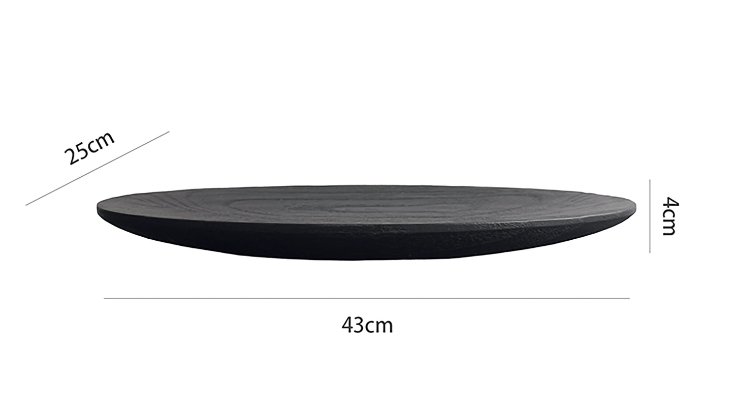 Measurement chart of a round wooden product with dimensions and text on a white background