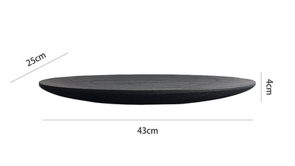 Measurement chart of a round wooden product with dimensions and text on a white background
