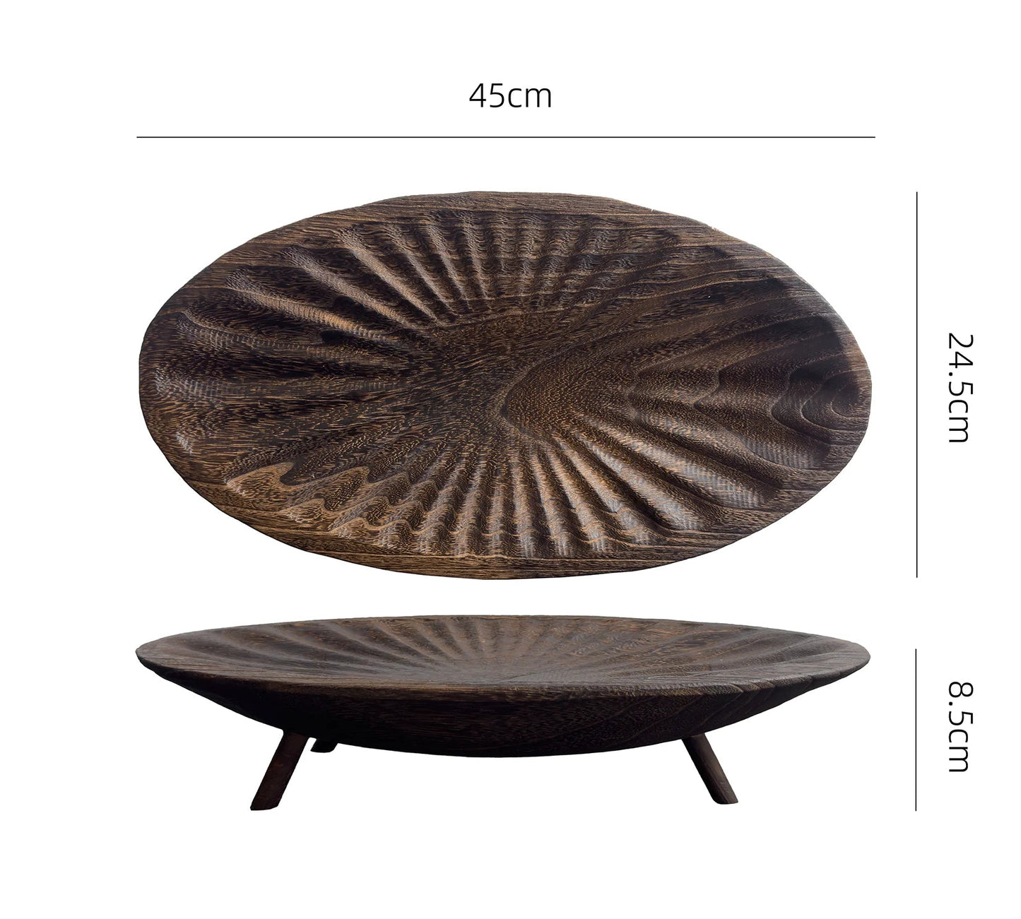 Wooden decorative plate with measurements on a white background