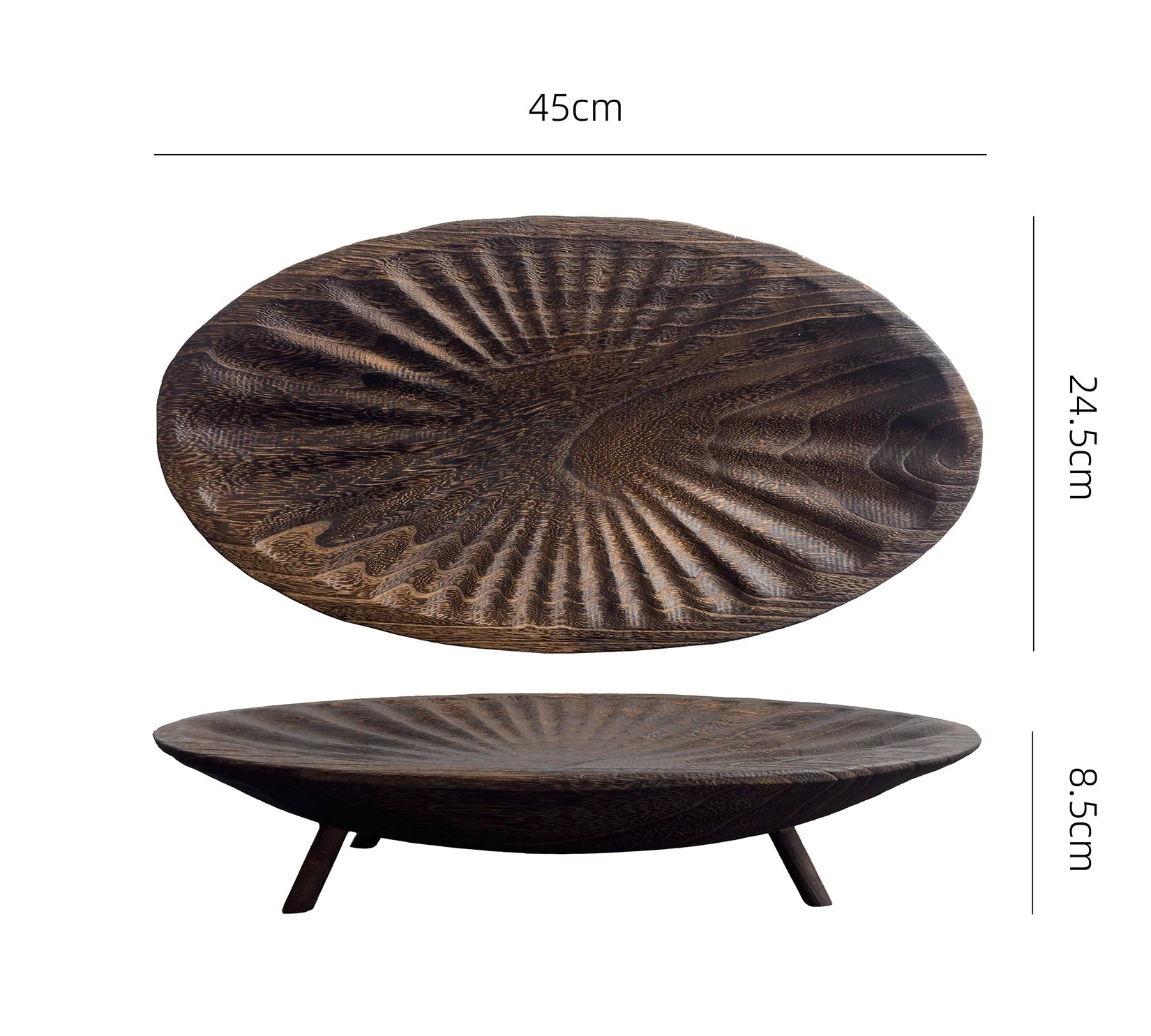 Wooden decorative plate with measurements on a white background