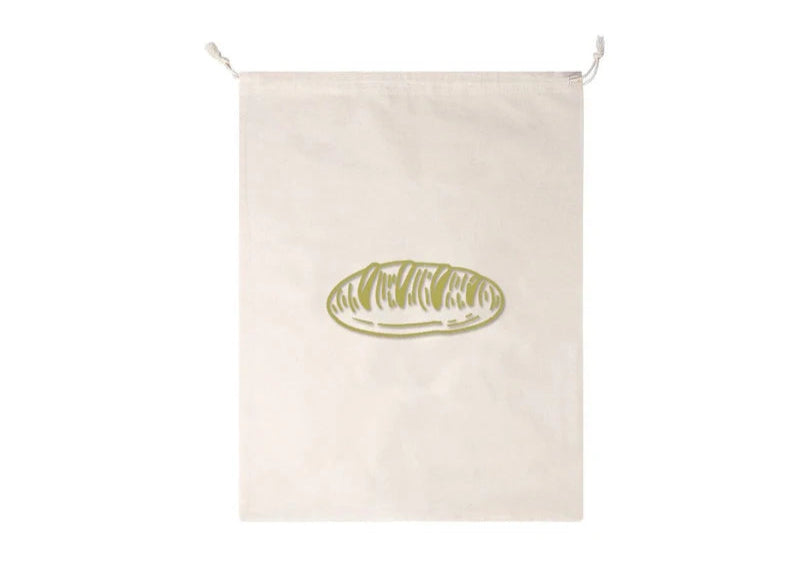 Beige towel with a green bread design on a white background