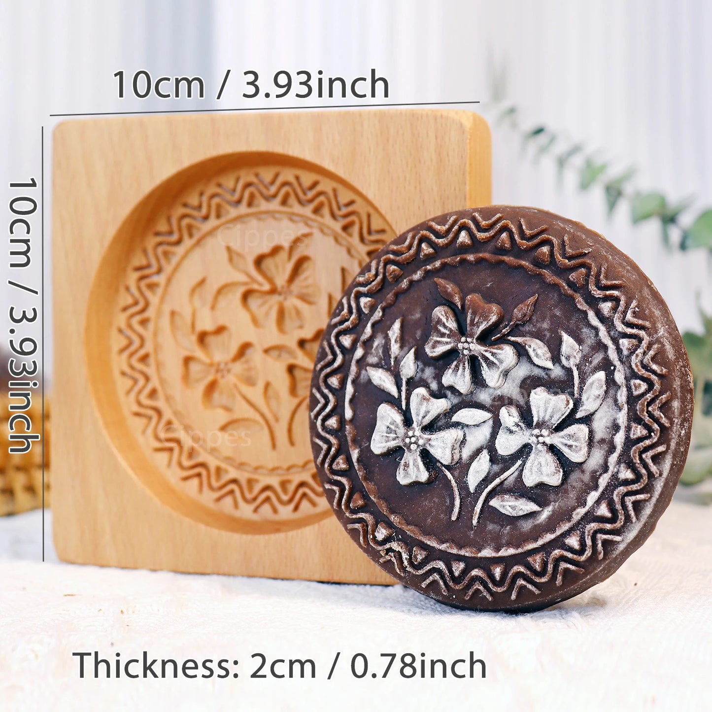 1PC Wood Cookie Moulds with Flower Patterns