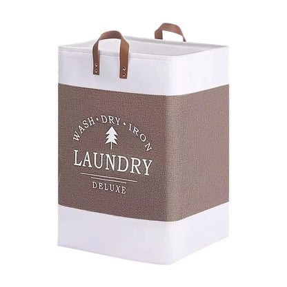 Laundry basket with brown and white design on a white background