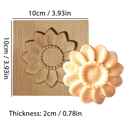 1PC Wood Cookie Moulds with Flower Patterns