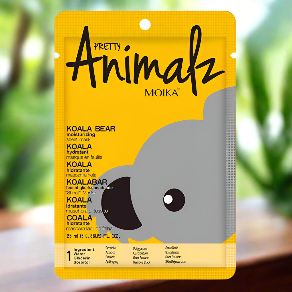Moika Pretty Animalz Koala Bear moisturizing sheet mask packaging on a white background