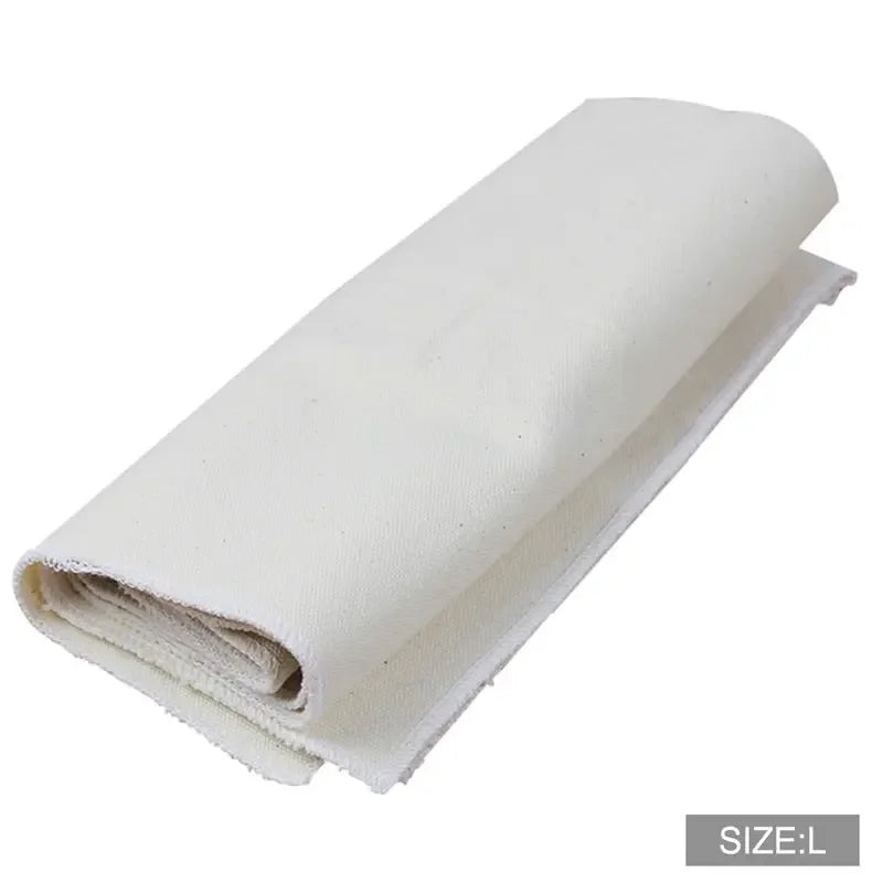 Rolled-up white mat on a white background with 'SIZE:L' label.