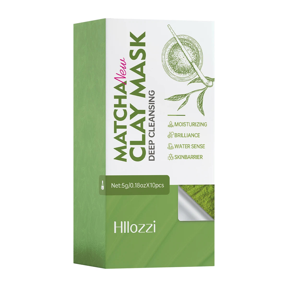 Hllozzi Matcha Clay Mask packaging on a white background