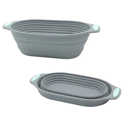 Two gray silicone bowls of different sizes on a white background